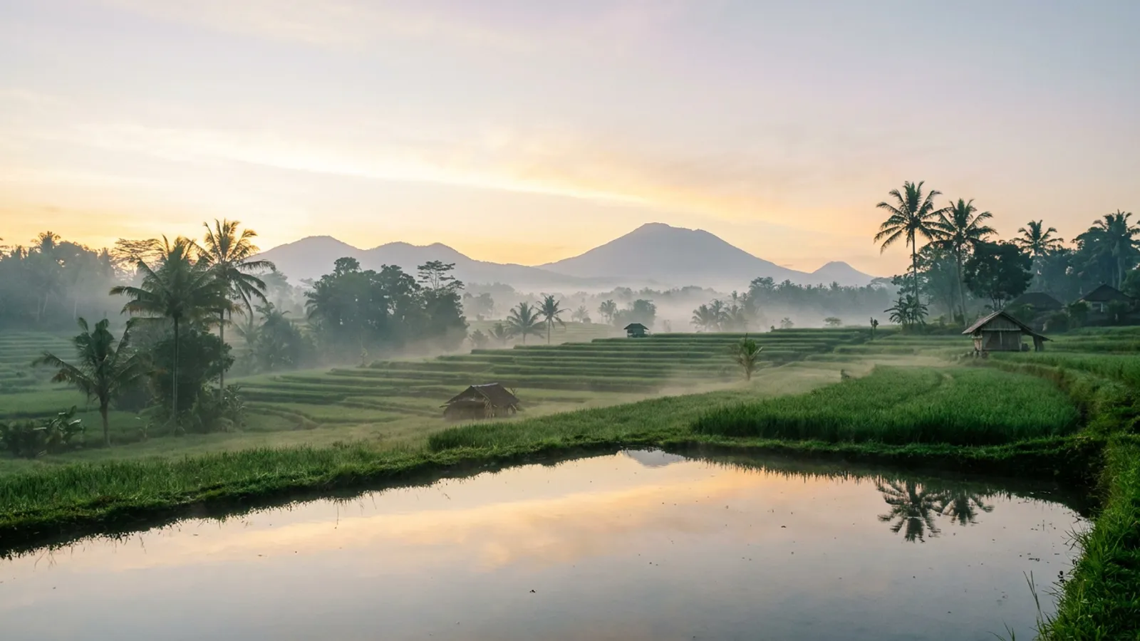 Serene Balinese landscape with lush greenery and a peaceful water feature, ideal for contemplation